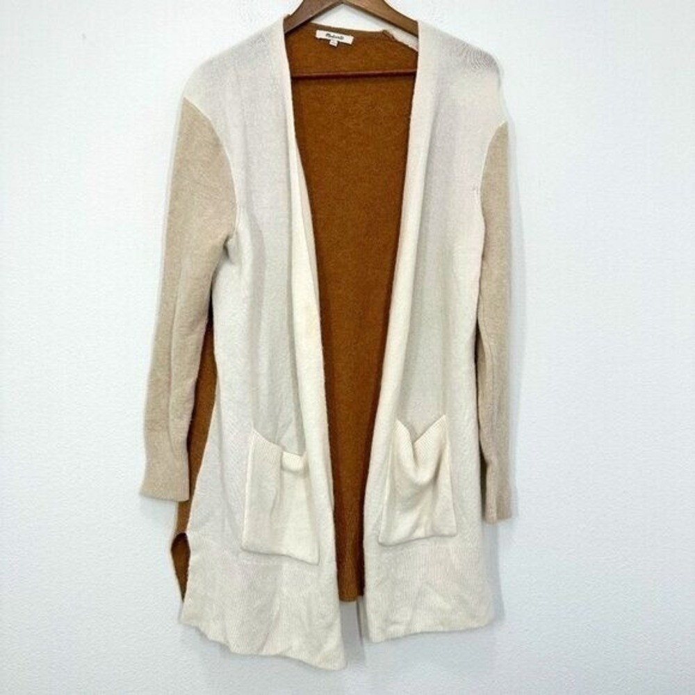 Madewell‎ Kent Cardigan In Heather Timber Cream Brown Colorblock Coziest Yarn M